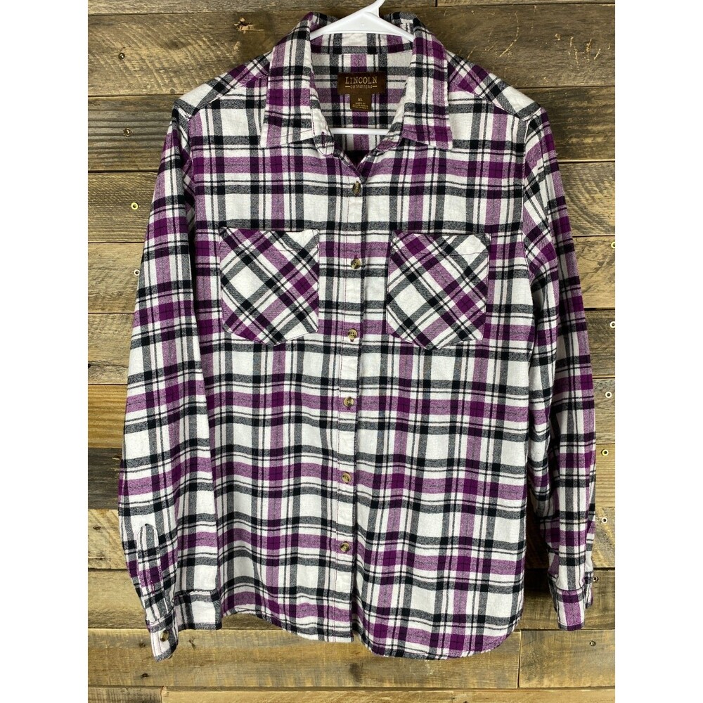 Lincoln Outfitters Women Sz XL Purple Plaid Flannel Button Down Long Sleeve Top